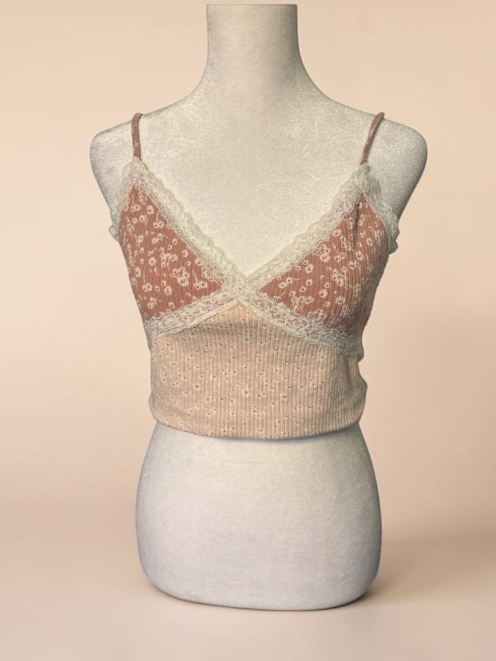 Aeropostale Two-Tone Lace-Trim Cami in cream and blush